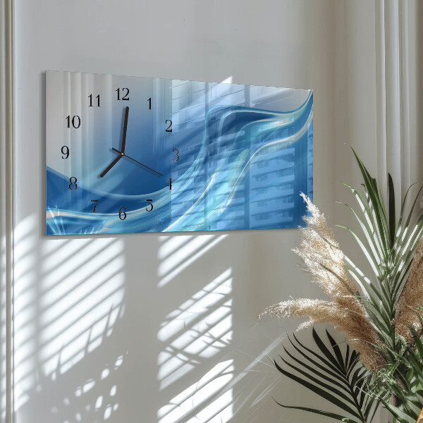 Horizontal wall clock Blue waves