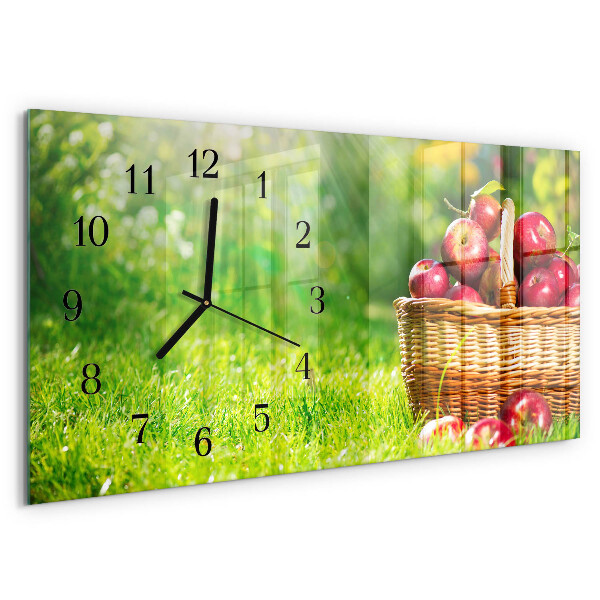 Horizontal wall clock A basket of apples