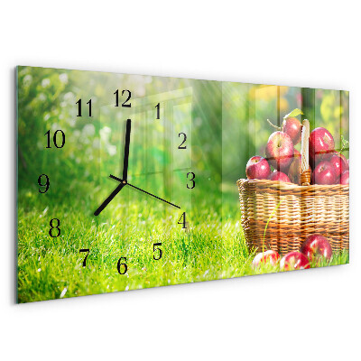 Horizontal wall clock A basket of apples