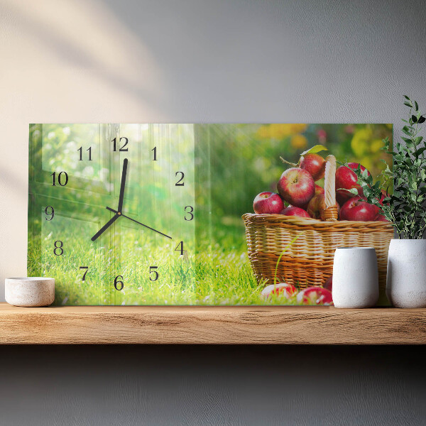 Horizontal wall clock A basket of apples