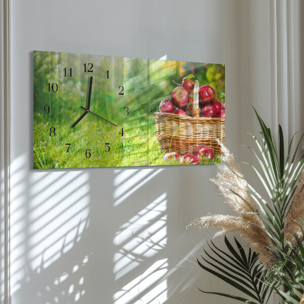Horizontal wall clock A basket of apples