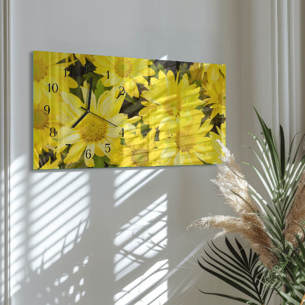 Horizontal wall clock Yellow flowers
