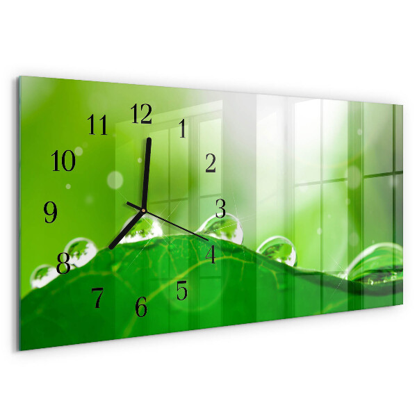Horizontal wall clock Dew on a leaf