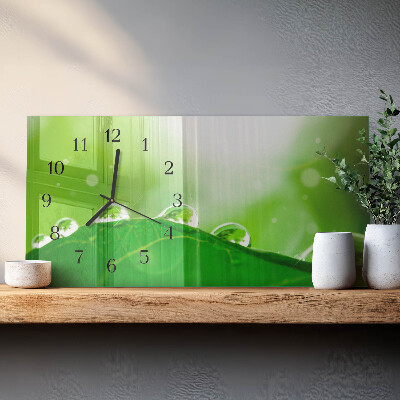 Horizontal wall clock Dew on a leaf