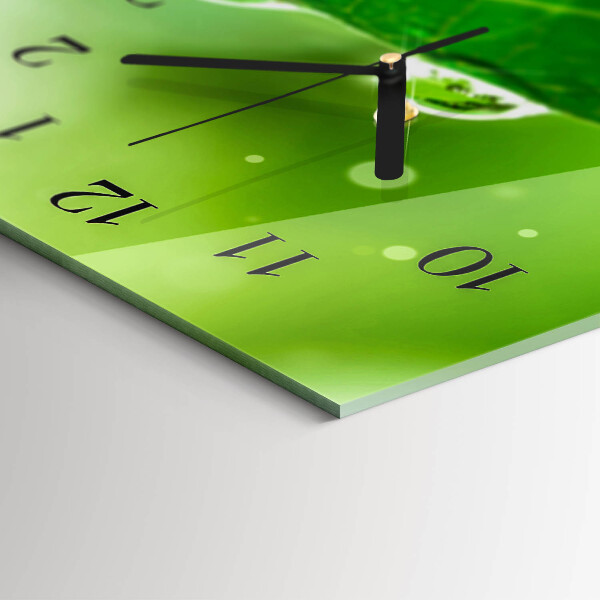 Horizontal wall clock Dew on a leaf