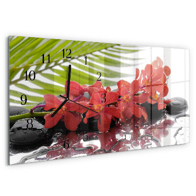 Horizontal wall clock Flowers and stones
