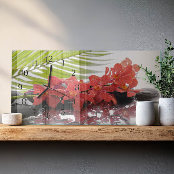 Horizontal wall clock Flowers and stones