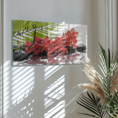 Horizontal wall clock Flowers and stones