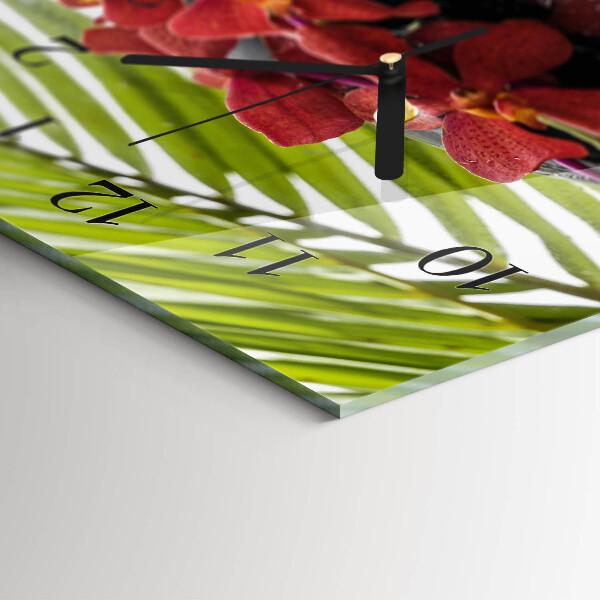 Horizontal wall clock Flowers and stones