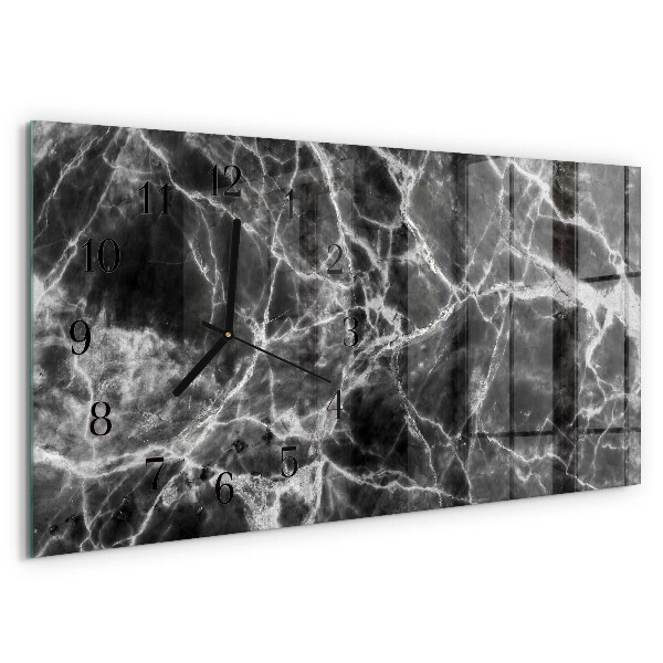 Horizontal wall clock Black marble