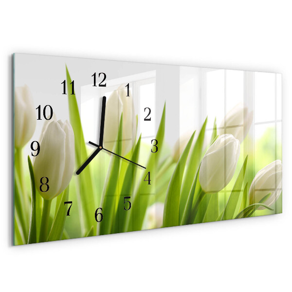 Horizontal wall clock White tulips