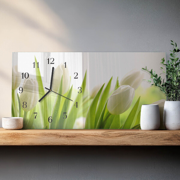 Horizontal wall clock White tulips