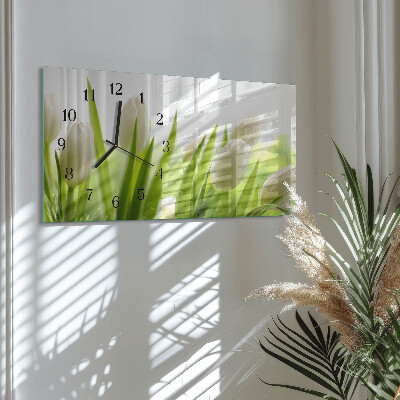 Horizontal wall clock White tulips