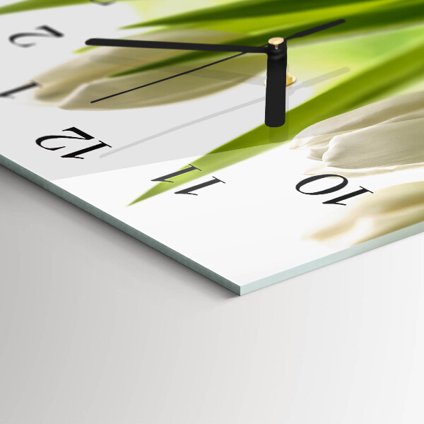 Horizontal wall clock White tulips